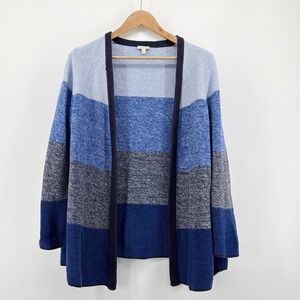 Talbots Woman 2X Blue Gray Colorblock Knit Open Front Cardigan Sweater Cotton